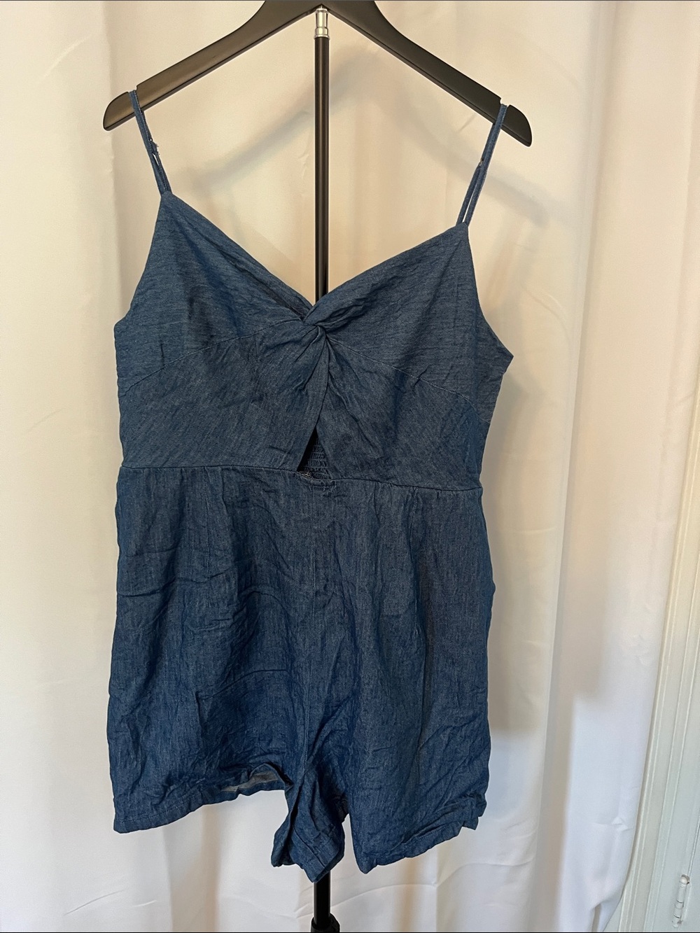 Old Navy Denim Blue Twist-Front Spaghetti Strap Romper